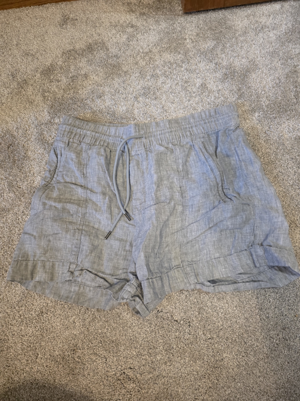 Athleta High-Waist Drawstring Linen Shorts - Light Gray